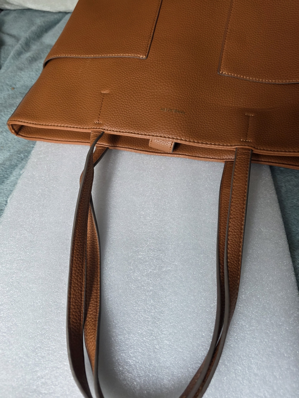 Anne Klein Caramel Pebble Leather Tote Bag with Matching Zip Pouch Set - Picture 8 of 16